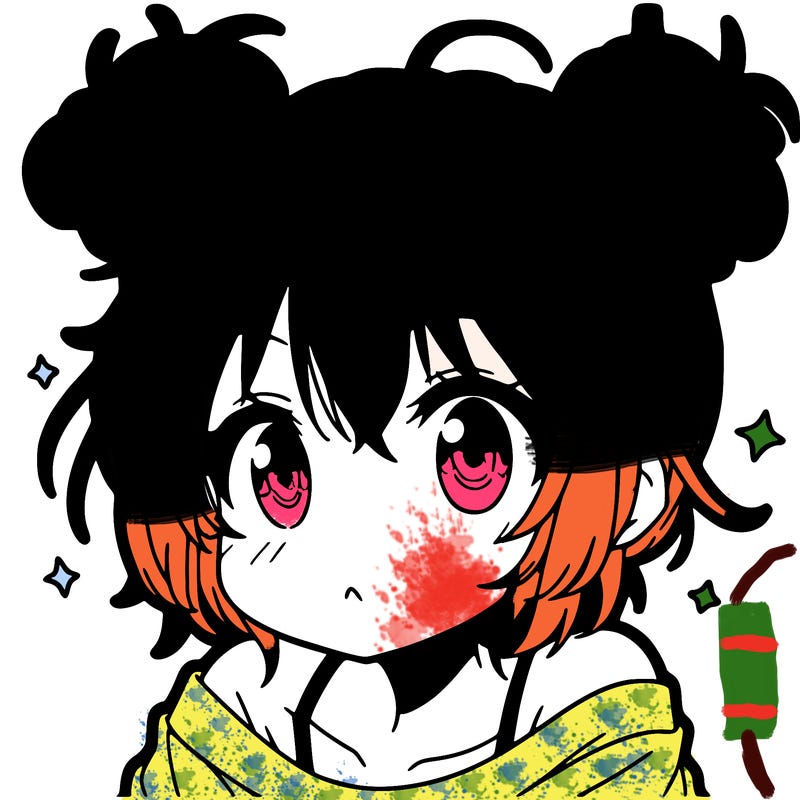 a manga girl with messy small buns