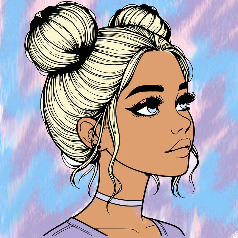 realistic girl with buns on the top of her head