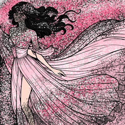 realistic woman in dress flowing the the wind