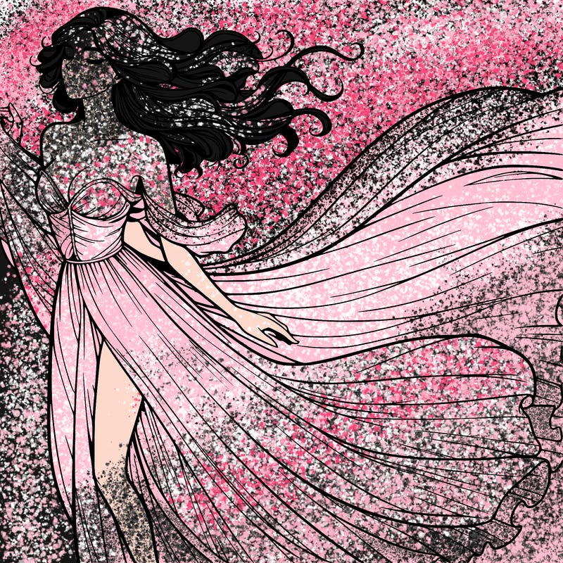 realistic woman in dress flowing the the wind