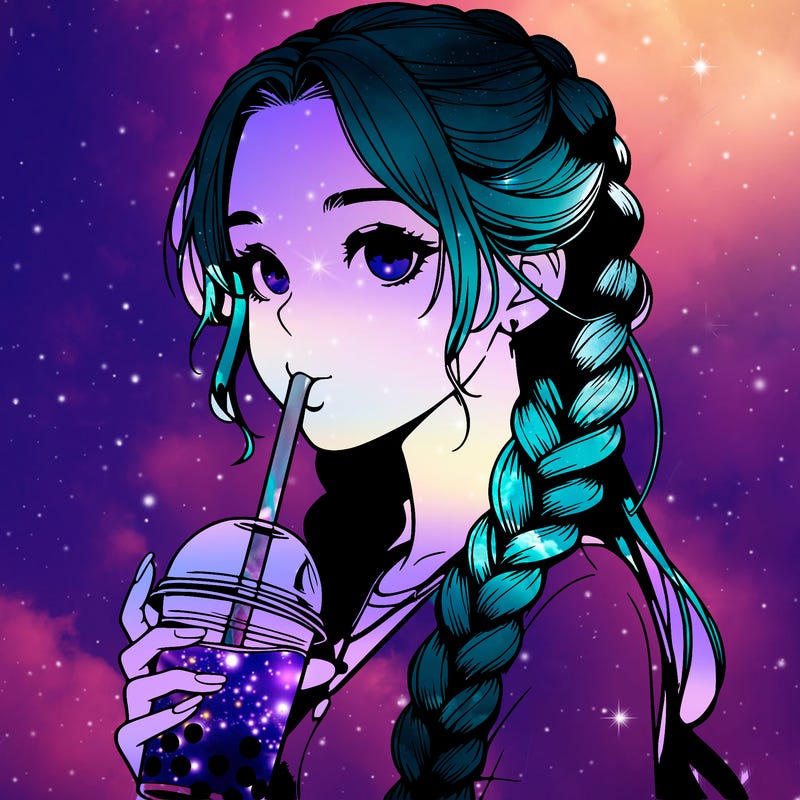 realistic girl with braided hair drinking boba
