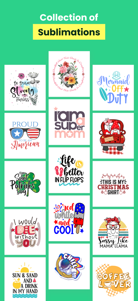 Designs For Cricut Space - A collection of colorful sublimation designs for DIY crafting projects