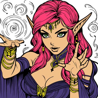 realistic scary beautiful elf sorceress casting spell