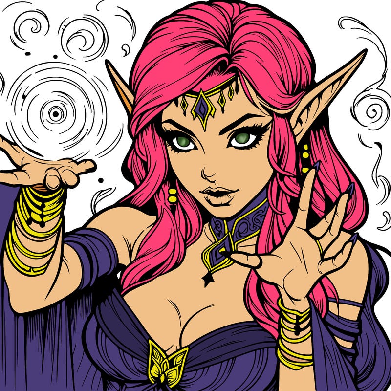 realistic scary beautiful elf sorceress casting spell