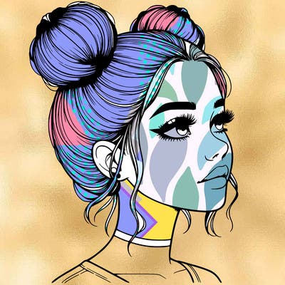 realistic girl with buns on the top of her head