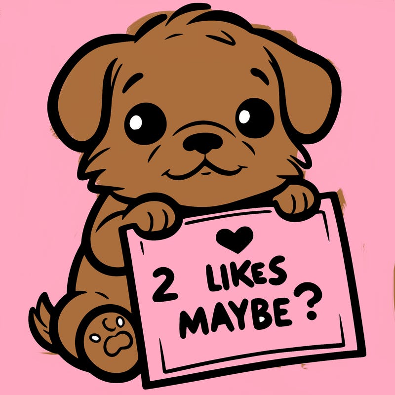 a puppy holding a sign that says 2 likes maybe?