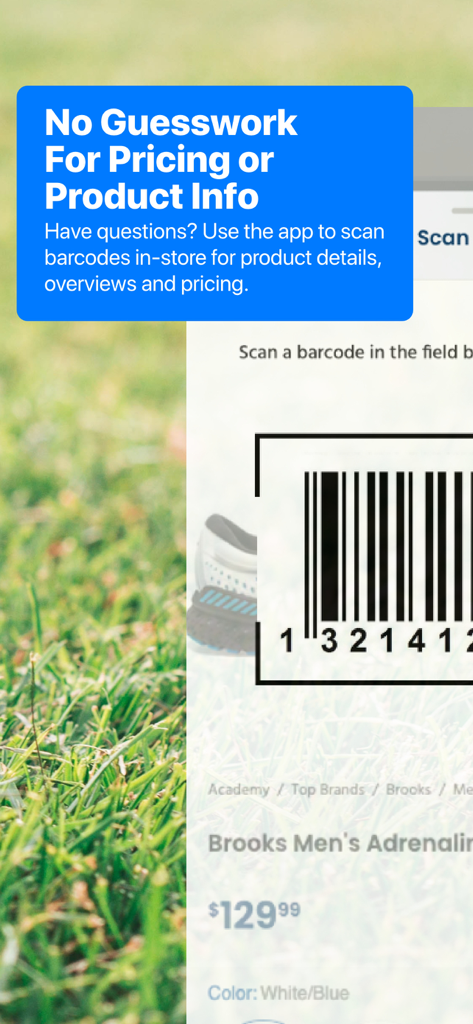 Academy Sports app barcode scanner feature for checking in-store product details and pricing