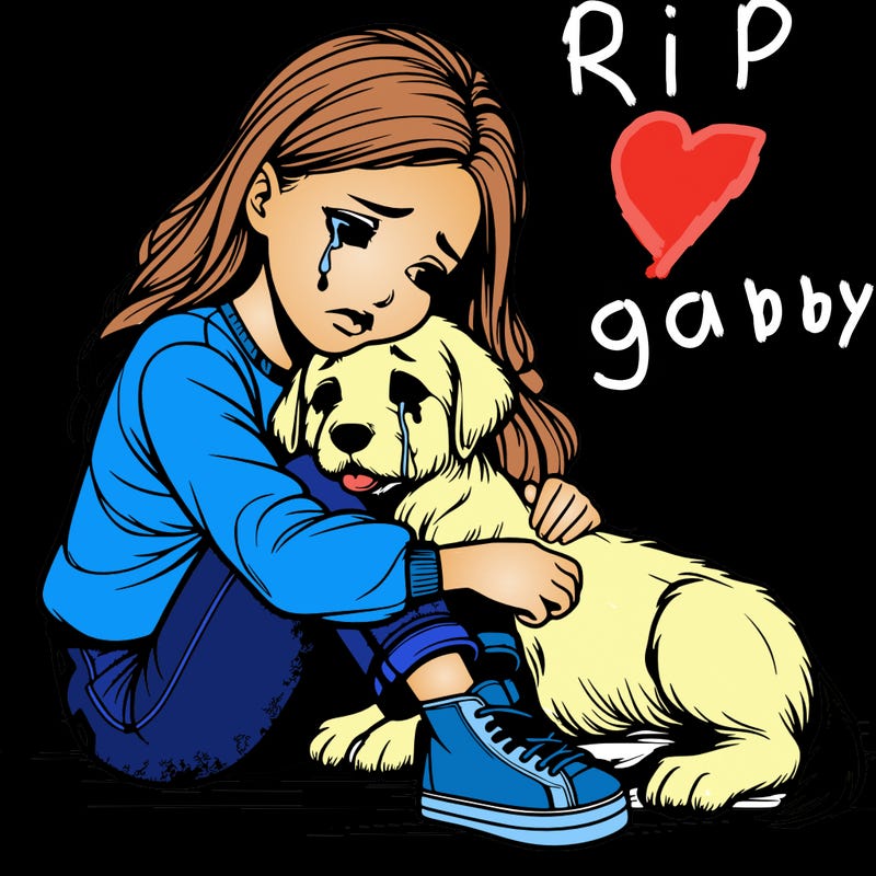 realistic girl crying with a realistic dog laying on her lap