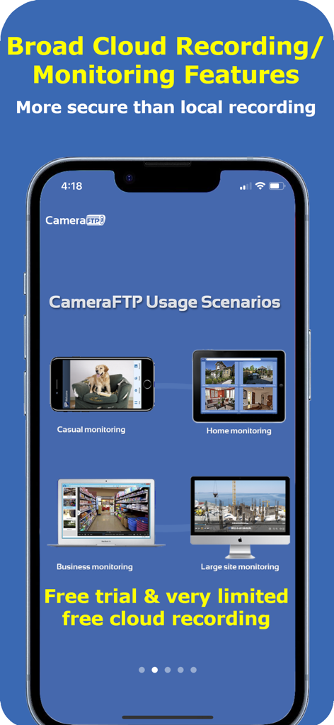Mobile Security Camera - Mobile Security Camera app displaying usage scenarios for home business and pet monitoring