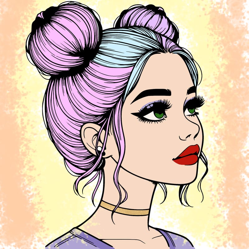 realistic girl with buns on the top of her head