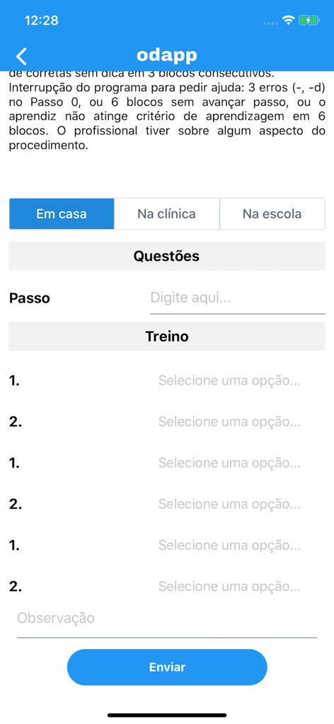Odapp - Odapp mobile interface for tracking ABA therapy training sessions at home.