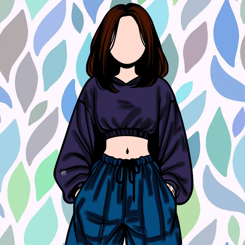 realistic girl faceless with baggy pants and a crop top