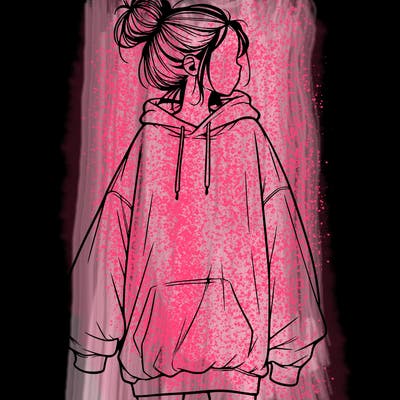 realistic girl with a oversized sweatshirt on and a bun
