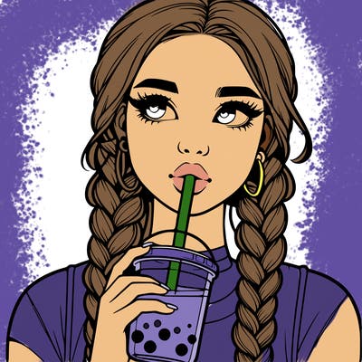 realistic girl with braided hair drinking boba