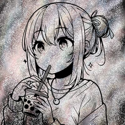 manga character drinking boba