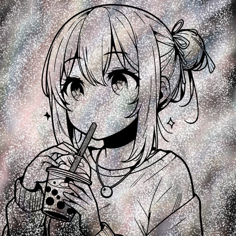 manga character drinking boba