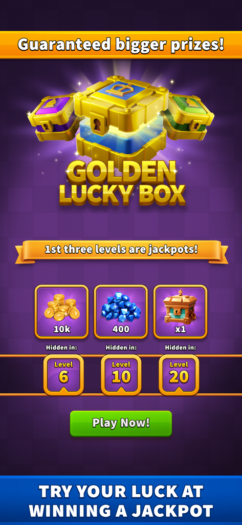 Chess Clash: Online & Offline - Una schermata promozionale per Chess Clash che mostra la funzione Golden Lucky Box con premi in monete e gemme