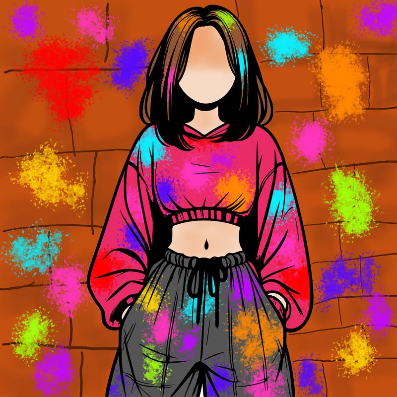 realistic girl faceless with baggy pants and a crop top