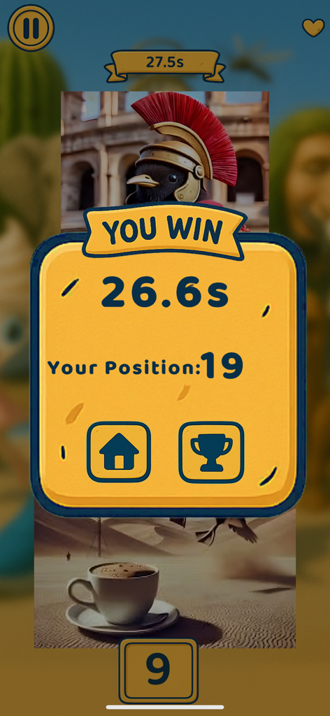 Tralalero Fight - Tralalero Fight victory screen showing a win time of 26.6 seconds and global leaderboard rank 19