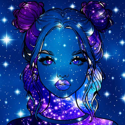 realistic girl with two buns in hair and lips