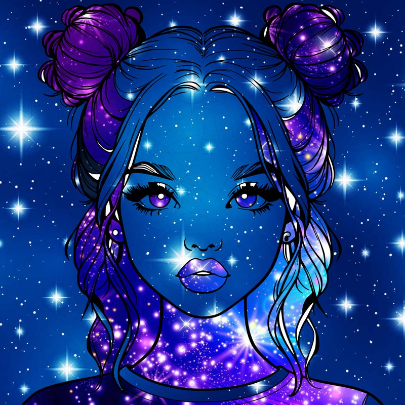 realistic girl with two buns in hair and lips