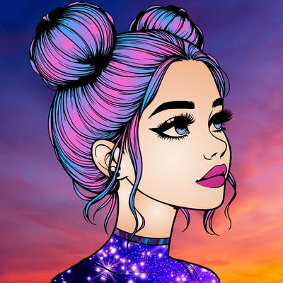 realistic girl with buns on the top of her head