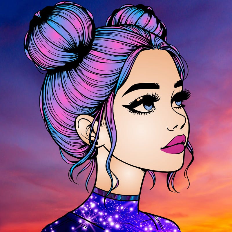 realistic girl with buns on the top of her head