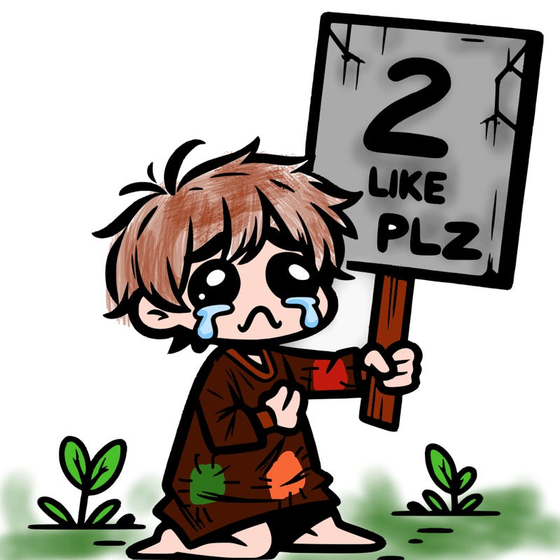 small poor toddler crying with sign that says 2 like plz