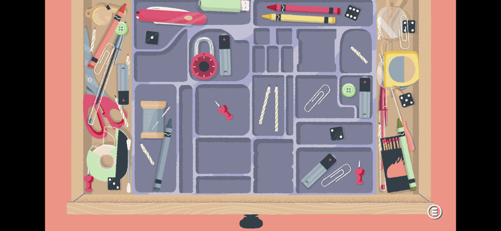 A Little to the Left - 引き出しの中の家庭用品（ハサミやペンなど）をトレイに整理する、デジタルパズル。