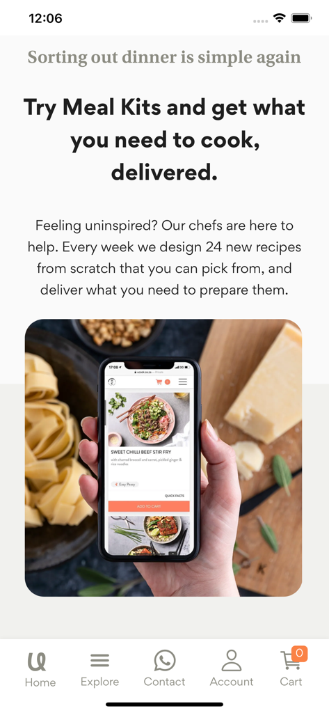 UCOOK - A smartphone screen showing a UCOOK meal kit recipe for a sweet chilli beef stir fry