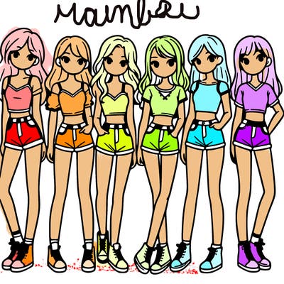 a group of girls wearing crop tops and shorts