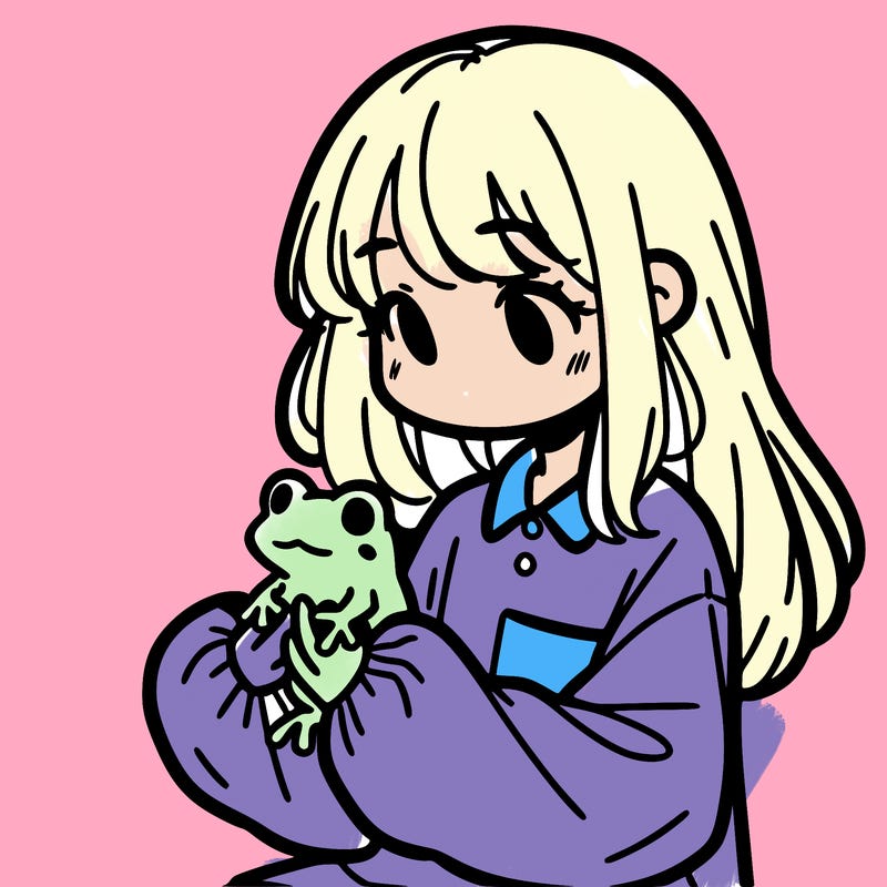 girl with long hair and a oversized shirt. and she is holding a frog