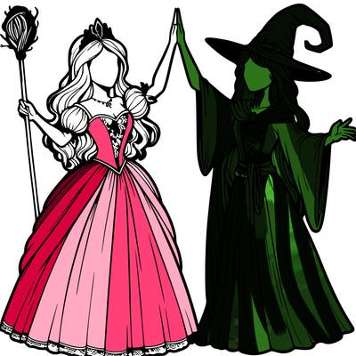 detailed realistic split of a princess and a witch
