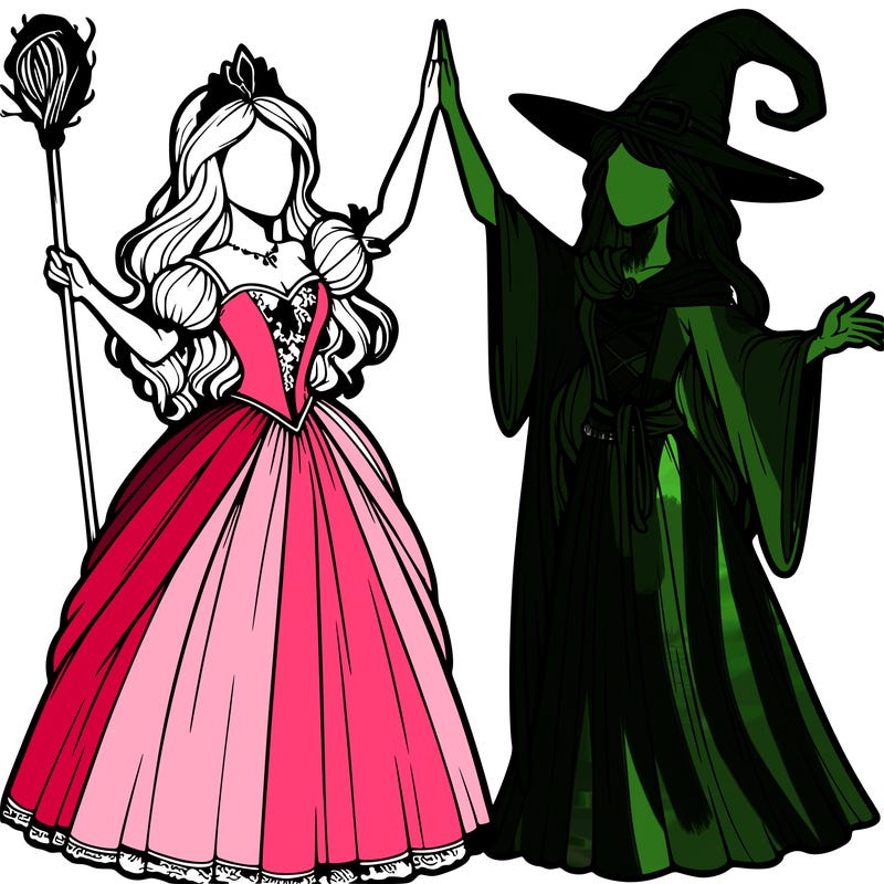 detailed realistic split of a princess and a witch