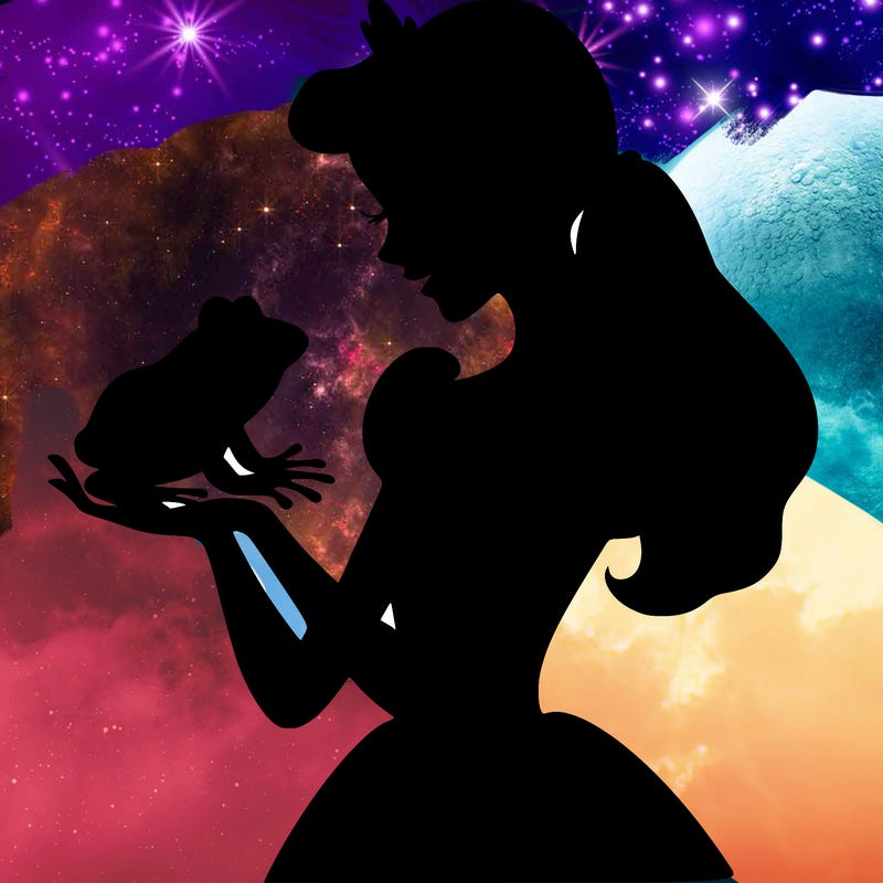 a shadow of a princess holding a frog realistic