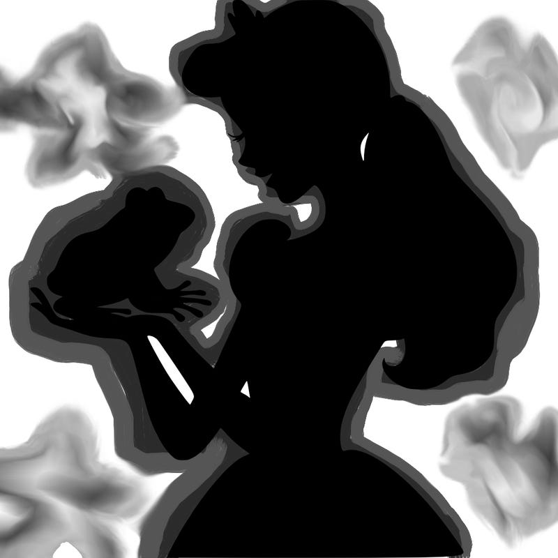 a shadow of a princess holding a frog realistic