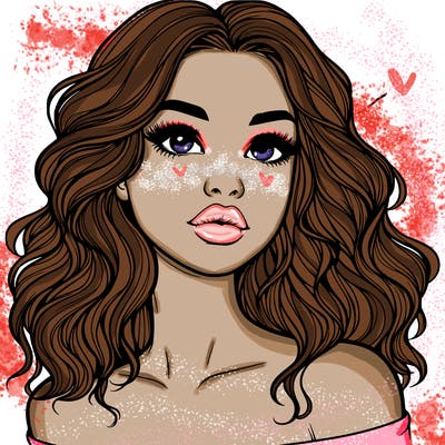 realistic girl with wavy hair and lips