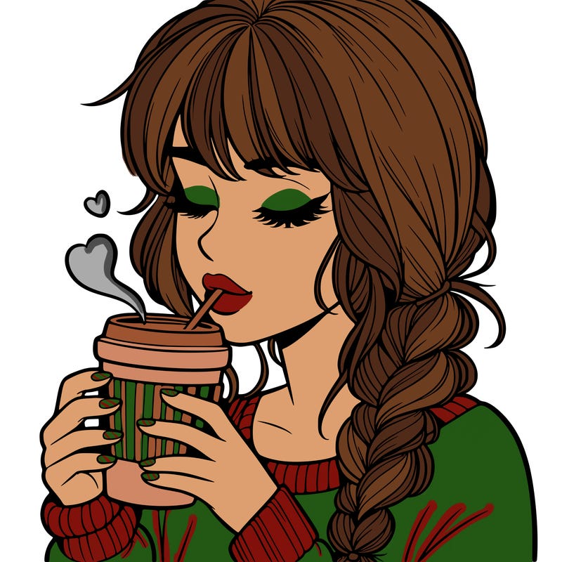 realistic girl drinking coffee