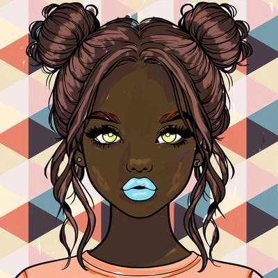 realistic girl with two buns in hair and lips