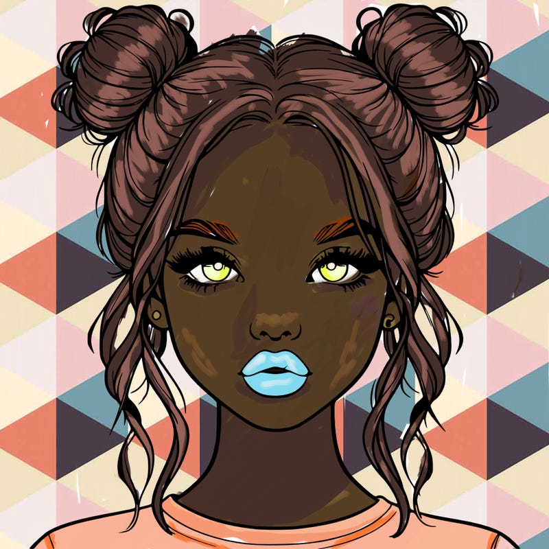 realistic girl with two buns in hair and lips