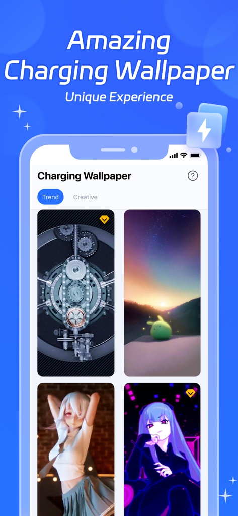 Clean Easily-Storage Cleaner - Clean Easily app interface showcasing various charging wallpaper designs and animations