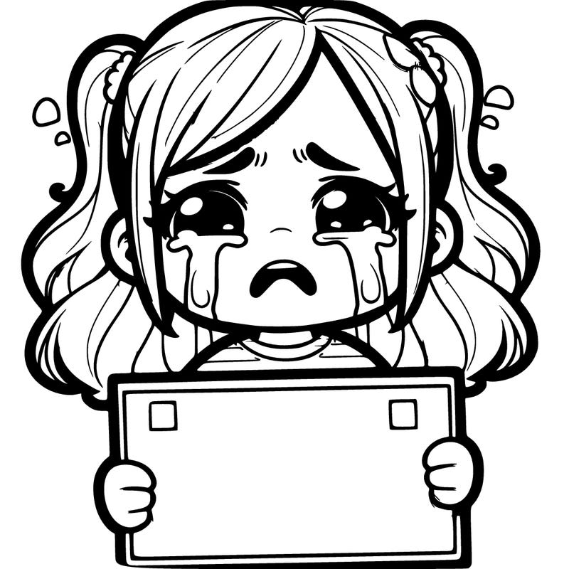 crying girl with sign