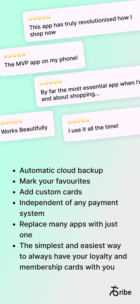 Tribe Rewards - Stocard Wallet - Tribe Rewards app feature list and positive user reviews