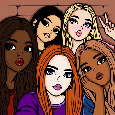 group of teen girls friends y2k up close in a selfie