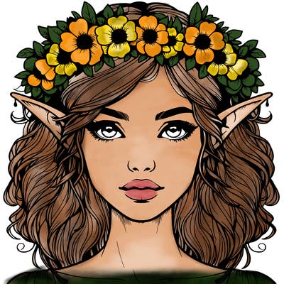 realistic female elf with flower crown