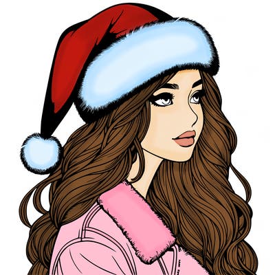 realistic girl in santa hat