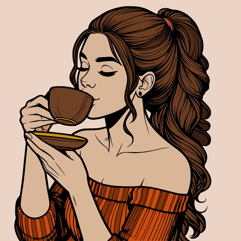 realistic woman drinking tea