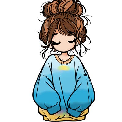 girl with baggy sweatshirt and messy bun
