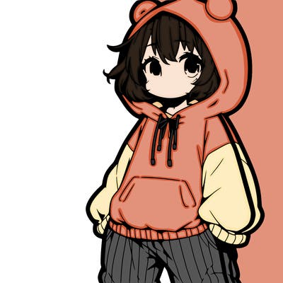 anime girl with a big baggy hoodie and baggy pants