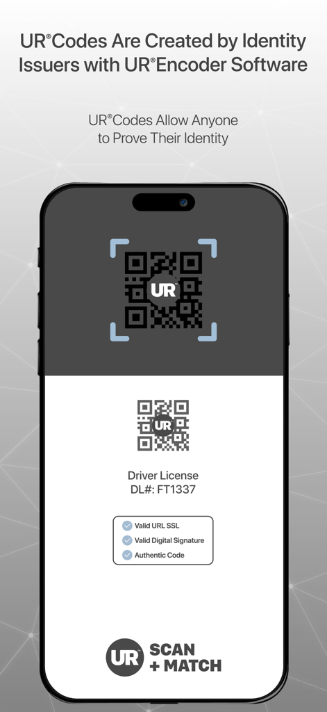 Scan + Match - Interfaz de la aplicación Scan and Match escaneando un código UR para la verificación de identidad de una licencia de conducir con un estado de firma digital